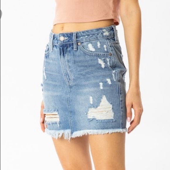 🔥KANCAN🔥DESTROYED DENIM SKIRT - Picture 2 of 7
